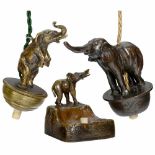 3 Electrical Table Bells Depicting Elephants, c. 1910 1) Small elephant, bronze, height 1 3/4
