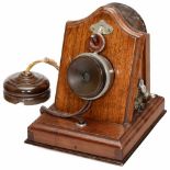 Home Telephone Clock Stand Station, c. 1900 Probably by Mix & Genest, walnut case, carbon granular