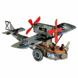 Spanish Toy Seaplane D-J-W/D-8, c. 1950 Lithographed tin, clockwork-driven propellers and wheels,