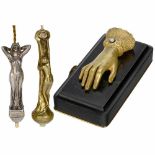3 Art-Nouveau Table Bells, c. 1910 1) Finely modeled female nude, signed "Rubenstein", bronze,