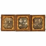 3 Daguerreotypien, um 1845–50 1) Anonym. Achtelplatte, vermutlich Geschwisterpaar, Gesichter leicht,