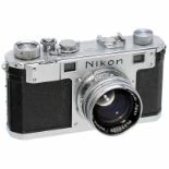 Nikon S mit Nikkor-S.C, um 1952 Nippon Kogaku, Japan. Nr. 6104063, Chrom, Nikkor-S.C mit 1,4/5 cm,