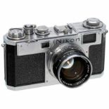 Nikon S2 mit Nikkor-S 1,4/5 cm, um 1954 Nippon Kogaku, Tokyo. Nr. 6166744, Chrom. Nikkor-S 1,4/5 cm,