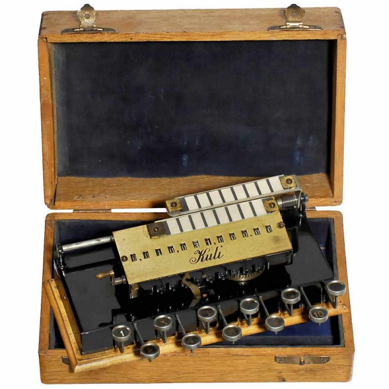 "Kuli" Calculating Machine, 1909 Very attractive and extremely rare German calculating machine for