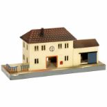 Märklin No. 412 Small Town Station, c. 1938 Gauge 00/H0, hand-painted tin, shed with sliding