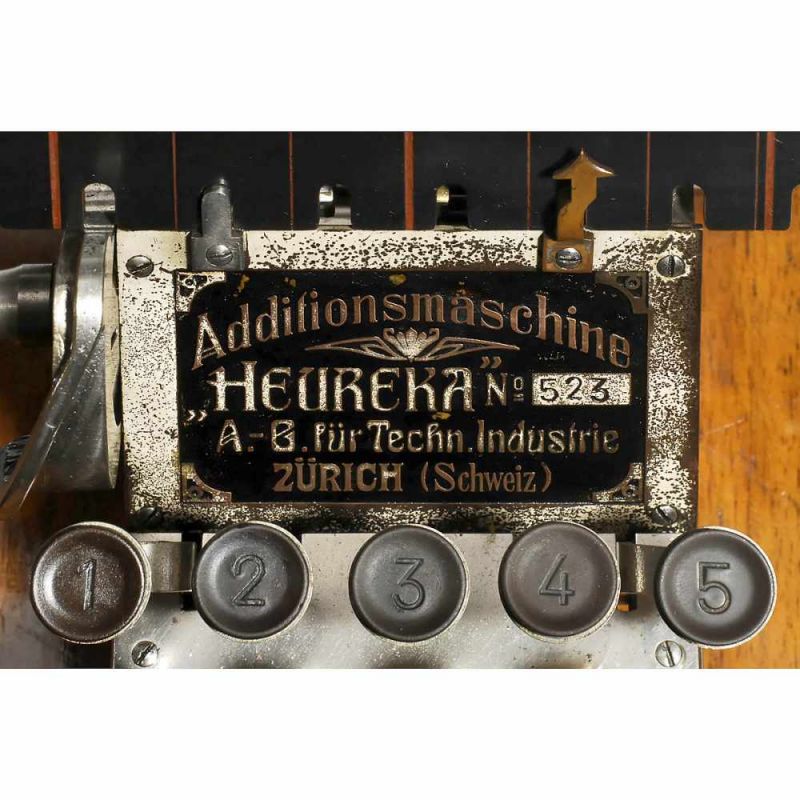 "Heureka", 1907 Swiss adding machine by A.G. für Techn. Industrie, Zurich. Swiss patent no. 33243. - Image 2 of 4
