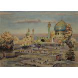 An early 20th Century watercolour of a Mosque and a print by Dar from Shahnameh (2)