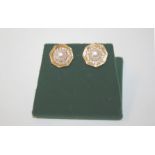 A pair of gold, diamond and pearl cluster earrings, 4.7g in total