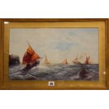 In the manner of George Knight Fishing boats of the coastOil on boardUnsigned27.5cm x 48cm