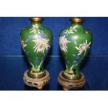 A pair of Cloisonné vases on stands, with box, 21cm high including stand (2)