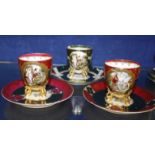 Six Vienna style cabinet cups and saucers and another cup