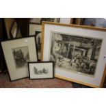 A group of monochrome drawings and etchings (qty)To include two by James Priddey