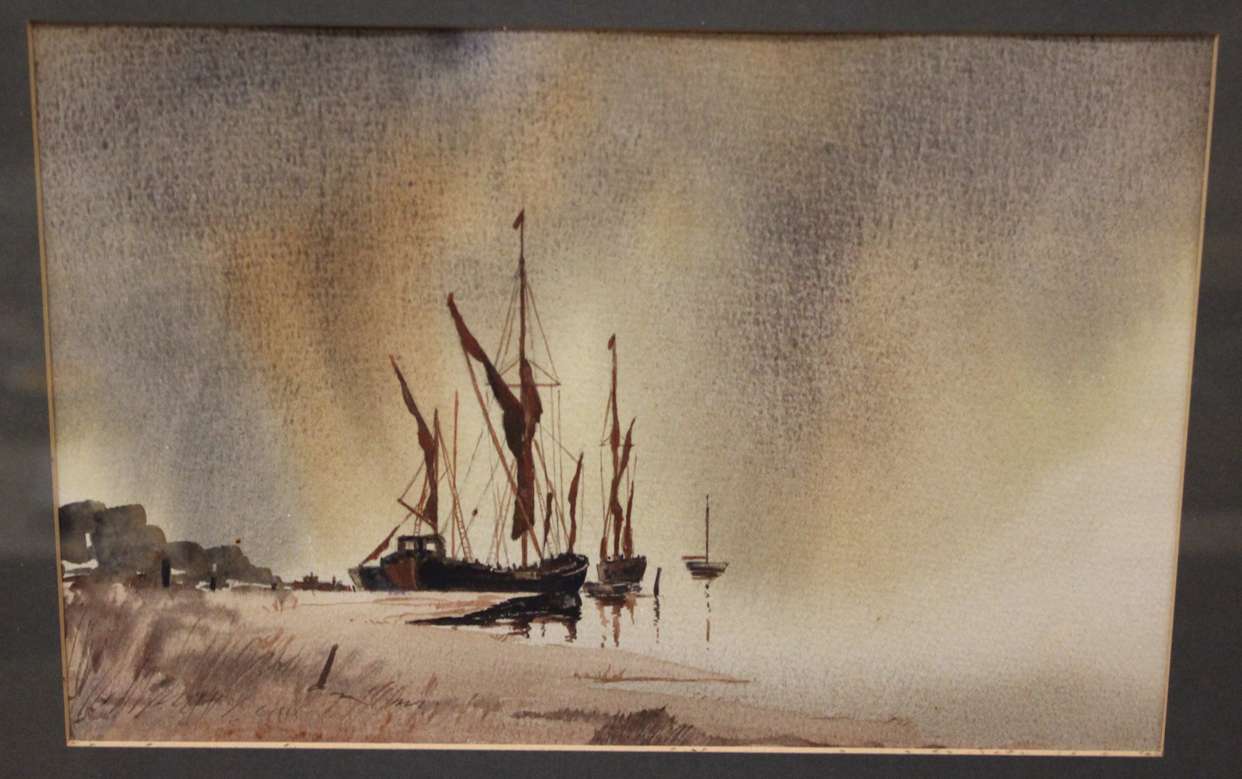 Ronald Pardoe (20th Century)'London Barges at Low tide''Sailing barge'Watercolour, a pair18.5cm x - Image 2 of 2