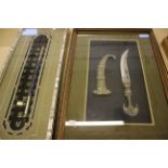 A framed Sinbad dagger, 61cm x 43cm (including frame) and cloisonné pipe, 68cm x 27cm (including