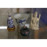 A VungTau cargo blue and white tea bowl, a VangTau miniature vase and other Oriental items