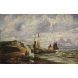 19th Century SchoolFishing boats off coastOil on canvasSigned lower left Hall and dated 188019cm x