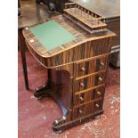 A 19th Century style davenport with birds eye maple interior and four side drawers 92cm high, 54cm