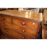 A 19th Century oak chest with two short and three long graduated drawers on bracket feet 111cm high,