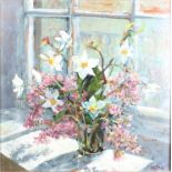 Pat Howells (20th Century)Still life of flowers in a vaseOil on boardSigned and dated '7860cm x