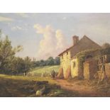 Continental SchoolFarm building with figure on a path Oil on canvasUnsigned28.5cm x 39cm;A modern