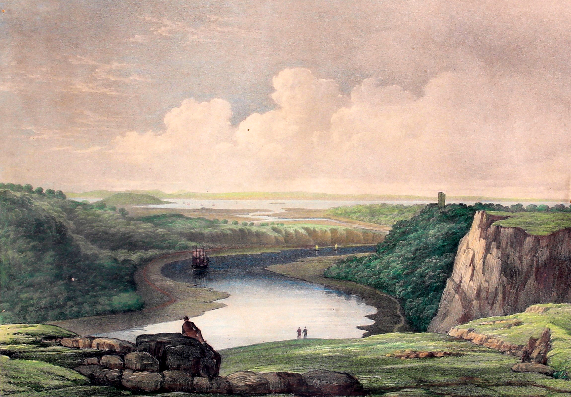 Bristol - The Avon Gorge Looking towards the Channel 18th century, coloured engraving, mounted,