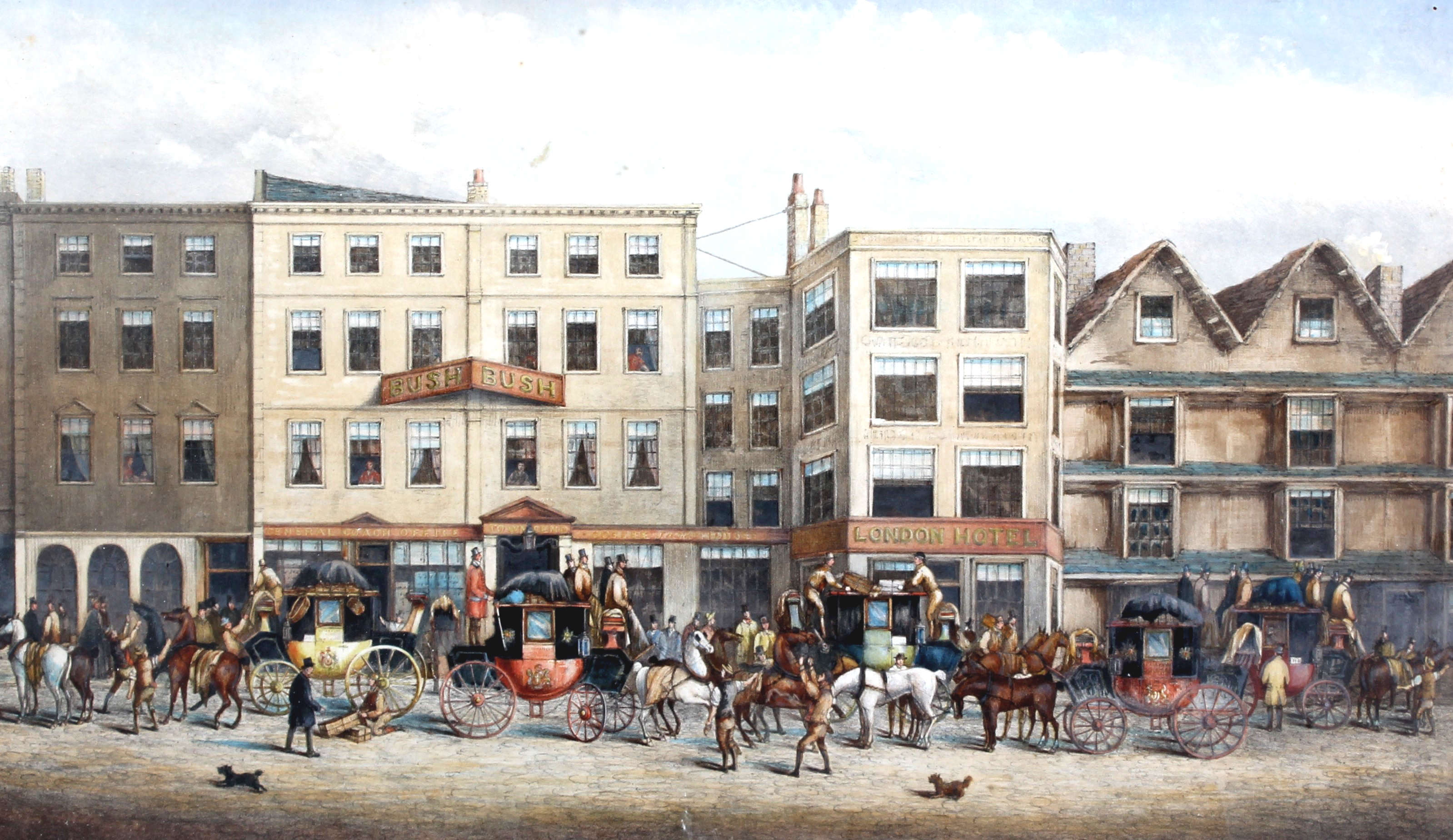 Bristol - The Bush Tavern, Corn Street by William Lewis after J. H . Maggs, mounted, framed and