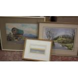 A quantity of watercolours, pastels, and oils to include William wheeler watercolours, a mixed media