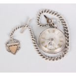 A Victorian silver pocket watch, Chester, on a silver chain and medallion dated 1907-8.