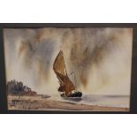 Ronald Pardoe (20th Century)'London Barges at Low tide''Sailing barge'Watercolour, a pair18.5cm x