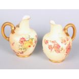 Two late 19th Century Royal Worcester blush ivory jugs shape no's 1094 with typical hand painted