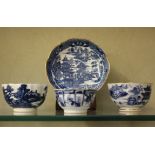 A blue and white tea bowl, labelled to underside 'The Henry Sandon Collection', two other blue and