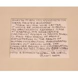 Carl Andre (Contemporary)'Dear Meister Eckhard'Ink Signed9cm x 10cm
