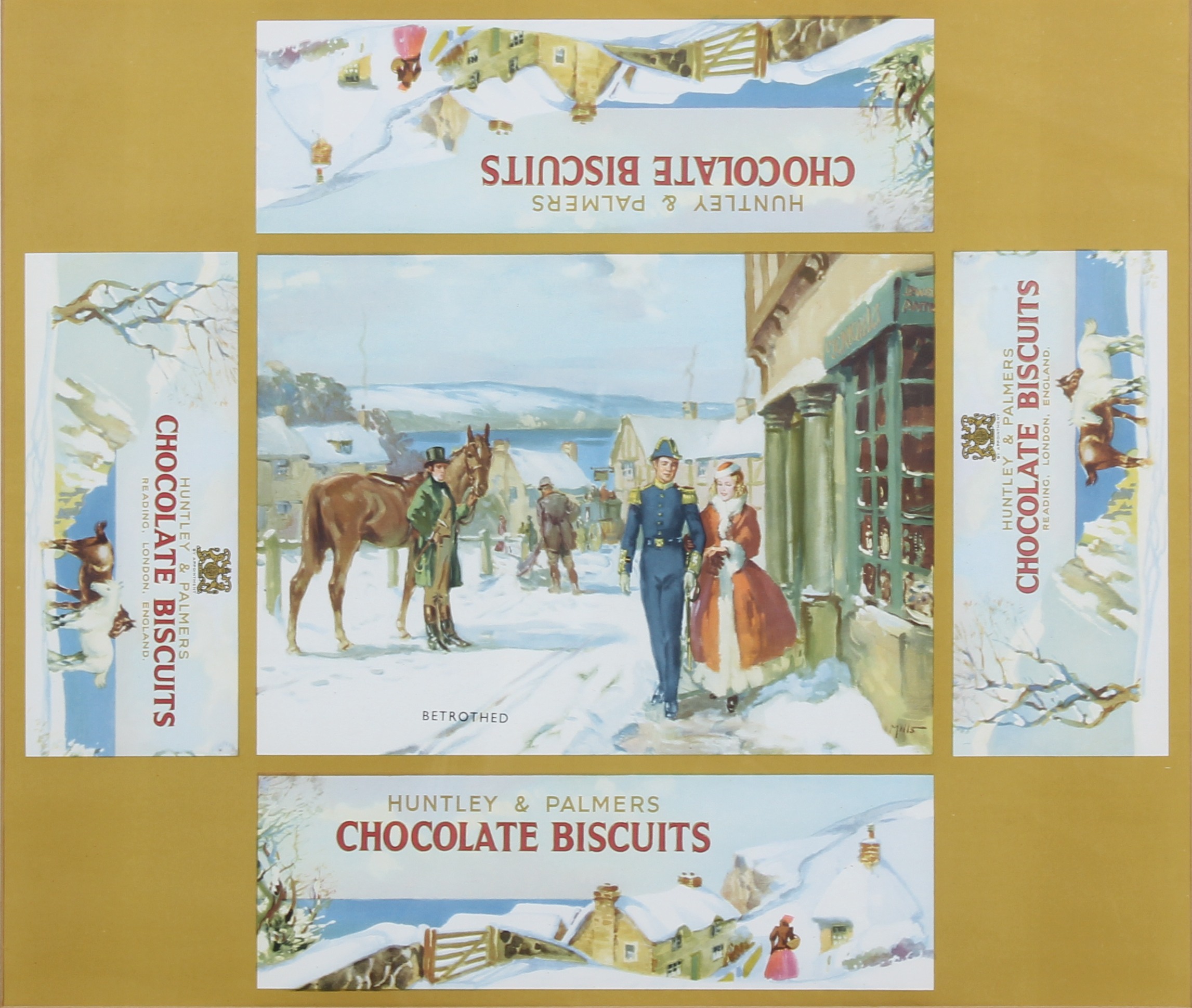 Rare Original Huntley & Palmers Christmas Design Artwork for ‘Betrothed’ Chocolate Biscuits the five