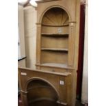 A corner pine niche cupboard 220cm high, 95cm wide and another arched above niche 90 x 106cm