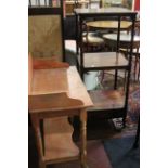 A 19th Century mahogany three tier whatnot on turned supports and a painted washstand and a