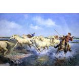 Terence Cuneo'Camargue round up''Wild horses of the Camargue'Colour printsigned in pencil to the