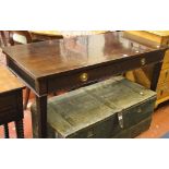 A Georgian mahogany style side table with a frieze drawer on fluted square tapering legs 122cm wide