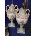 A pair of 19th Century French vases adapted as lamps, 35cm high approx. (af) (sold as parts)