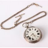 A silver cased pocketwatch by Grant & Son, South Shields, on chain