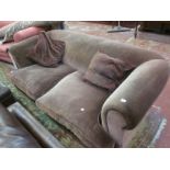 A roll-back brown velvet sofa 195cm wide