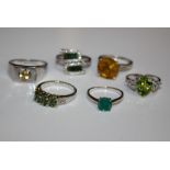 A quantity of Gemporia silver rings, Opals, Topaz, Citrines, Quartz etc, some with their