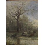 Barbizon School (French 19th Century)Cattle in a landscapeOil on panelIndistinctly signed, lower