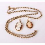 A Cameo pendant, a 9ct gold chain and a single cameo earring (3)
