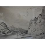 Dr Thomas Monro (1759-1833)'Clifton rocks, Bristol'Charcoal Inscribed on verso 182224cm x 34.5cm