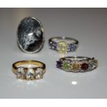 Nine Gemporia silver rings, with their certificates to include white zircon, sunstone, opal and