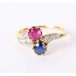 A Tiffany and Co. ruby, sapphire and diamond ring, marked to shank, 3.2g in total