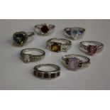 A quantity of Gemporia silver rings, five rings with their certificates to include Zircon, Kyanite