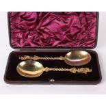 A pair of Victorian silver gilt Apostle Spoons with spiral stems, James Wakely & Frank Clark Wheeler