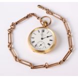 J. W. Benson London 18ct open face pocket watch, having enamel face with Roman numerals and