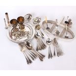 Silver plate: A mixed quantity of loose flatware, ladles, goblets, tray and serving dish with